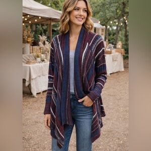 Splendid | Boho Open Front Waterfall Cardigan- Multi Striped Knit – Cozy Layers